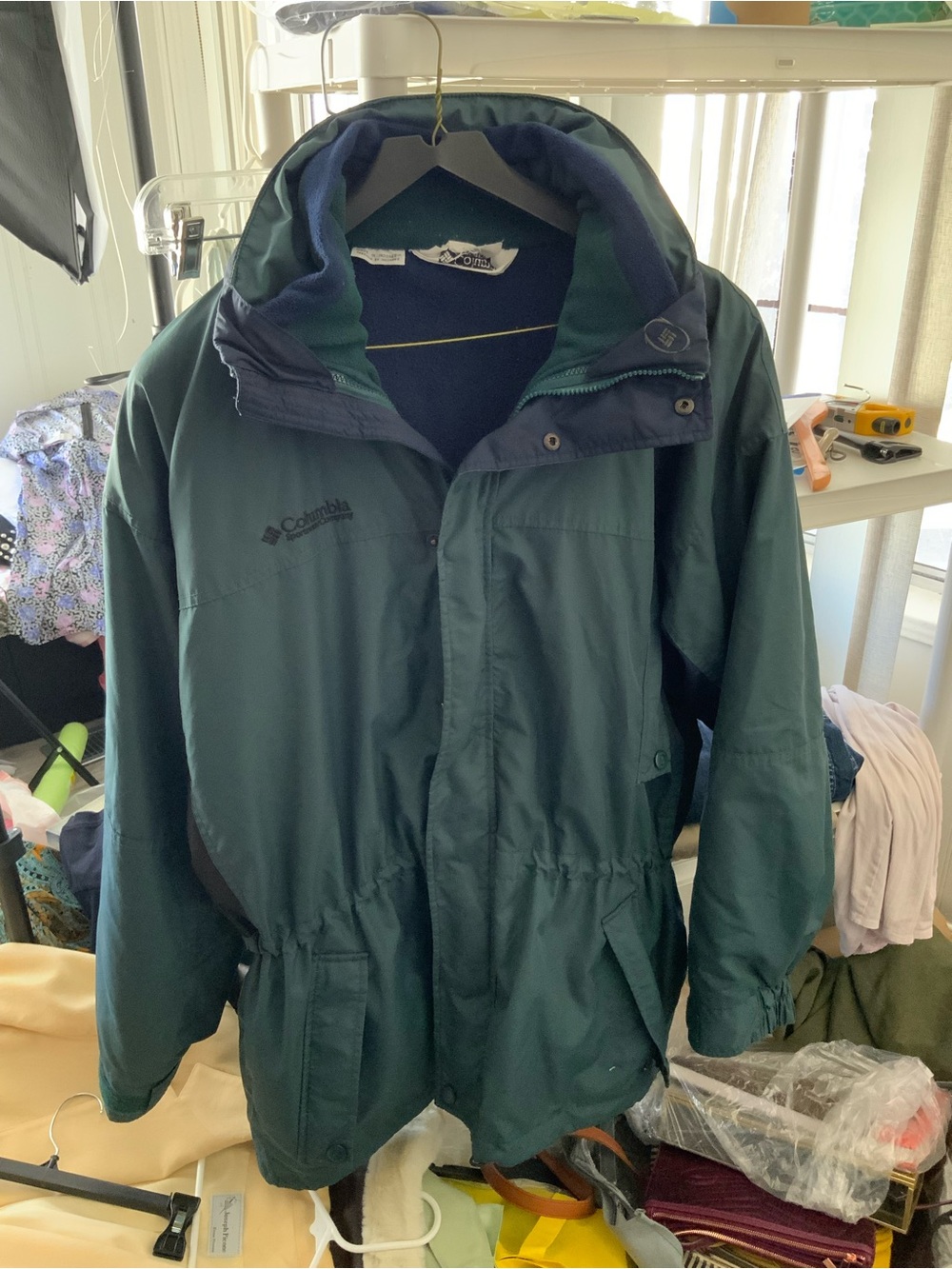 Columbia Men’s Green Hooded Performance Jacket with Navy Accents